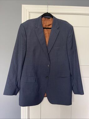 Jos. A. Bank Navy Windowpane Sport Coat with Brown Lining